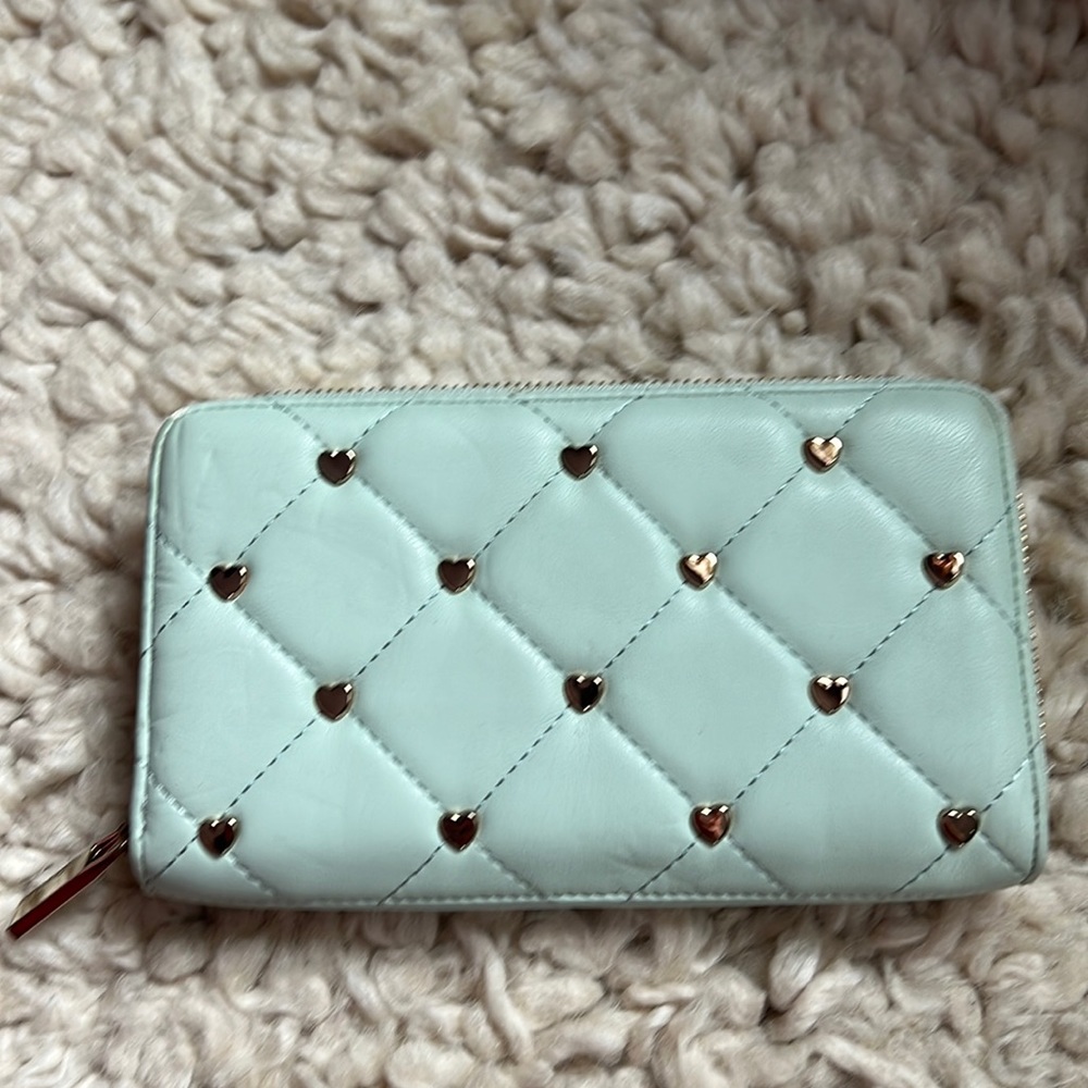 Deux Lux pale green wallet with zipper and compartments